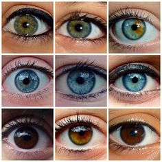 the different types of blue eyes are shown in this series of photos, and each one has