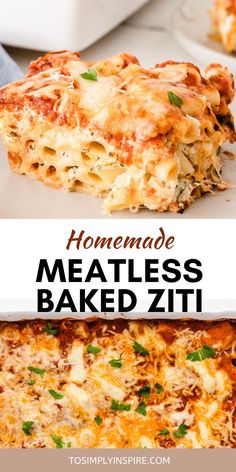 this homemade meatless baked ziti recipe is so easy to make