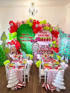 a table set up for a children's birthday party