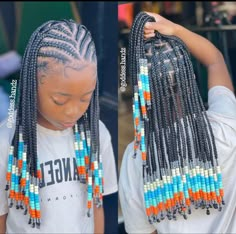 Little Black Girls Box Braids Hairstyle, Little Black Girls Braided Hairstyles For Kids With Beads, Kids Tribals With Knotless Braids, Braids And Beads Kids, Kids Braids Hairstyles Black, Braids For Kids Girl Hairstyles, Girl Braids Hairstyles Kids Black, Half Up Half Down Kids Braids, Girls Braids Black Kids