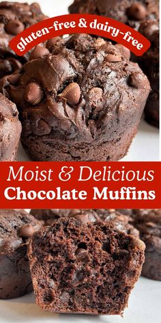 chocolate muffins with the words gluten free and dairy - free on top