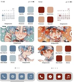 an iphone screen with various color options for anime characters