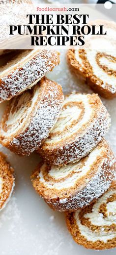 the best pumpkin roll recipe is made with powdered sugar and rolled up in cinnamon rolls