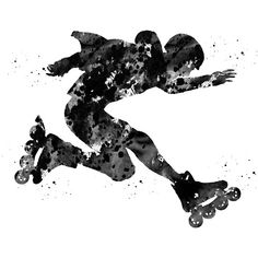 a skateboarder is silhouetted against a white background with black spots on it