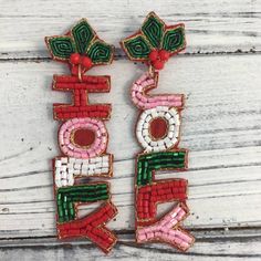 Brand New Seed Beaded Lightweight On Ears Hypoallergenic Posts 3.20" Long Approx. Holiday Beading, Pink Holiday, Holly Jolly, Beaded Earrings, Women Jewelry, Christmas, Pink, Color