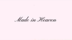 the word made in heaven written on a white background with black lettering and an image of a