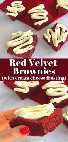 These easy red velvet brownies with cream cheese frosting are insanely delicious! They are made from scratch using a box of red velvet cake mix. This red velvet brownie recipe is perfect for any occasion and can be made in under 30 minutes!  If you don't want to add the cream cheese frosting, they're still so yummy! Enjoy! Red Velvet Cake Mix Uses, Red Velvet Brownie Dippers, Easy Red Velvet Recipes, Brownie With Cake Mix Recipes, Red Velvet Brownies Cake Mix Easy, Red Velvet Cake Brownies, Red Velvet Box Mix Recipes, Easy Red Velvet Brownies, Recipes Using Red Velvet Box Cake