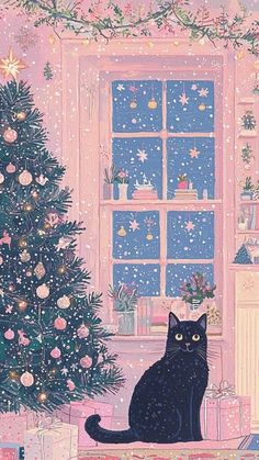 Christmas Phone Inspo Wallpaper, Pretty Christmas Wallpaper Iphone, Cute Wallpaper Christmas Aesthetic, Christmas Painting Wallpaper, Magical Christmas Wallpaper, Christmas Cat Phone Wallpaper, Cozy Winter Wallpapers Aesthetic Iphone, Christmas Themed Background, Whimsigoth Christmas Wallpaper