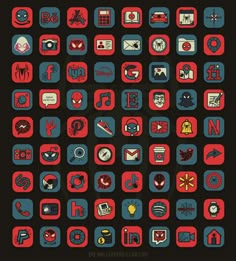 an image of a set of icons in red and blue colors on a black background