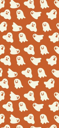 an orange background with white ghost silhouettes