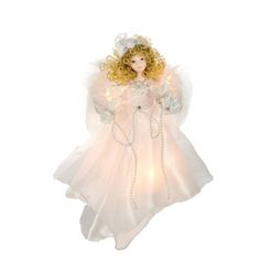 an angel ornament hanging from the ceiling with light up clothes and wings on it