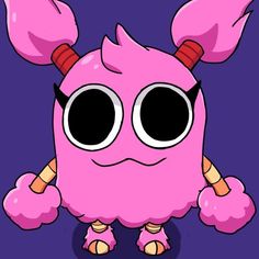 a pink monster with big eyes and horns