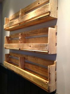 three wooden shelves are mounted on the wall