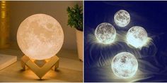 three different views of the same moon lamp