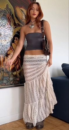 Festival Maxi Skirt, Skirt Aesthetic, Crochet Maxi Skirt, 2023 Outfits, White Tube Top, Fest Outfits, White Tube, The Summer I Turned Pretty, Estilo Hippie