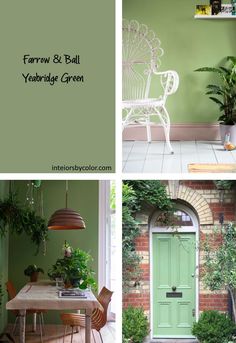 green paint colors for the front door and entryway, with plants on either side