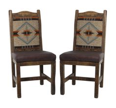 two brown leather chairs sitting next to each other