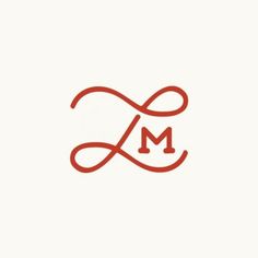 the letter m is made up of two red lines and an infinite knot in the middle