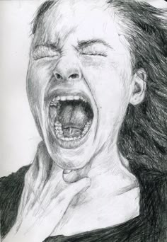 a drawing of a woman with her mouth open