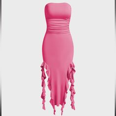 Strapless Midi Dress. Y2k Ruffles Dress Tube Dress Style - Tight Fitting Color Deep Pink Size S Nwt Quick Shipping Tube Dresses, Pretty Sundresses, Pink Tube Dress, Becky G Outfits, Bat Mitzvah Dresses, Tube Midi Dress, Strapless Ruffle Dress, Pink Dress Women, Tight Fitted Dresses