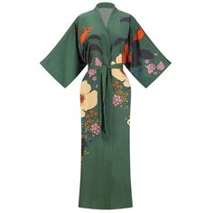 PRICES MAY VARY. 【Material】: Made of 95% polyester and 5% spandex,Feel like silk fabric with a sense of draping. Waist size--53", Sleeve length--21", Robe length-52.7". Color: Green, the robe was light as a feather, soft and comfortable, give you a different dress experience 【Pattern】: Beautiful Flower, the pattern of the kimono robe is unique and original design, to show the personal charm; Ankle length design; Opening and closing of inner frenulum, it comes with a cloth belt 【High quality and Very Short Dress, Old Shanghai, Moda Hippie, Estilo Hippy, Mode Kimono, Beautiful Kimonos, Rockabilly Dress, Womens Kimono, Long Kimono