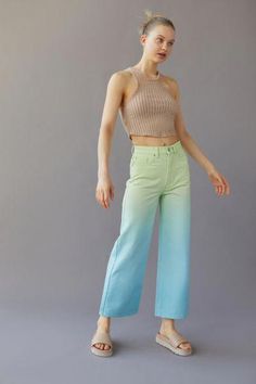 Baggy Ripped Jeans, High Waisted Wide Leg Jeans, Rainbow Cardigan, Bdg Jeans, Fabric Textures, Green Ombre, Urban Dresses, Print Coat, Wide Jeans