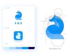 the logo for fox construction is shown next to an image of a blue abstract figure