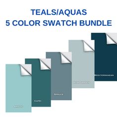 the teal aqua color swatch bundle is shown in five different colors and sizes