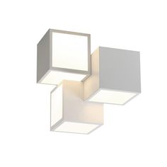 three square lights are hanging from the ceiling in this modern light fixture, which is white and grey