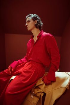 Man Red Outfit, Men’s Red Outfit, Red Turtleneck Outfit Men, Red Men Outfit, All Red Outfit, Jonathan Bellini, Red Monochromatic