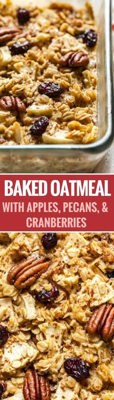 baked oatmeal with apples, pecans and cranberries