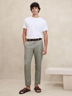 Athletic Linen-Blend EWaist Pant | Banana Republic Factory Men Linen Pants, Banana Republic Men, Mens Wear, Pull On Pants, Linen Pants, Linen Blend, Breathable Fabric, Banana Republic, Casual Pants