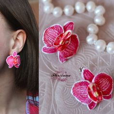 Pink orchid earrings, Pink bride earrings, flower earrings, bridesmaids orchid, wedding stuff, beach weddings, Pink jewelry Elegant Flower-shaped Beach Earrings, Elegant White Flower Earrings For Beach, Handmade Orchid Earrings, Elegant Orchid Flower Earrings, Handmade Flower Earrings For Summer Weddings, Handmade Summer Wedding Flower Earrings, Summer Wedding Handmade Flower Earrings, Red Flower Earrings, Orchid Earrings