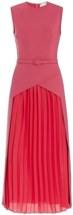 Pleated Skirt Stretch Dress - Geranium CLOTHINGDRESSCASUAL OSCAR DE LA RENTA Cocktail A-line Skirt With Pleated Waist, Pink Fitted A-line Pleated Dress, Evening Pleated Skirted Dress, Cocktail A-line Pleated Skirt, A-line Pleated Cocktail Skirt, Fitted Box Pleat Pleated Skirt For Evening, Elegant Pink Pleated Skirt, Formal A-line Skirt With Pleated Back, Elegant Dresses With Accordion Pleats