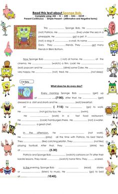 spongebob worksheet with pictures and words to help students understand what they are doing