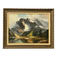 a painting with mountains in the background