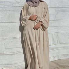 Abaya, Muslim Dress, Muslim Set, Open Abaya Modest Floor-length Abaya, Modest Solid Color Floor-length Abaya, Spring Beige Long Sleeve Abaya, Floor-length Beige Abaya For Eid, Nikkah Abaya, Dresses Photoshoot, Luxe Boutique, Black Abaya, Open Abaya