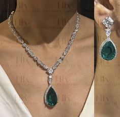 Emerald Prom Jewelry, Green Emerald Drop Necklace, Diamond And Emerald Necklace, Emerald Green Necklace Jewelry, Emerald Green Jewelry Necklaces, Diamond Necklace Set Bridal, Dimond Neckless Jewelry, Green Diamond Necklace, Emerald Jewelry Necklace