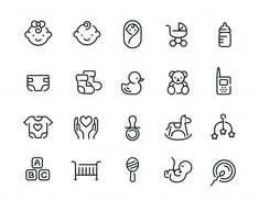 the baby icon set is shown in black and white