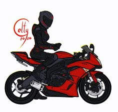 a drawing of a person on a red motorcycle