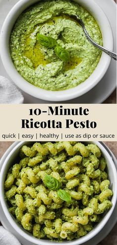 two bowls filled with pesto next to each other