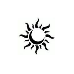 a black and white image of a sun with the moon in the middle, on a white background