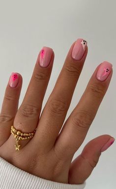 Biab Nail Design Halloween, Pink And Purple Short Nails Designs, Halloween Nails 2023 Pink, Pink Ghost Nails Short, Pink And Red Halloween Nails, Neon Halloween Nails Short, Super Short Halloween Nails, Pink Spooky Nails Short, Pastel Halloween Nails Short