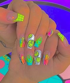 Edgy Nails, Grunge Nails, Cute Acrylic Nail Designs, Simple Acrylic Nails, Summer Acrylic Nails, Kawaii Nails