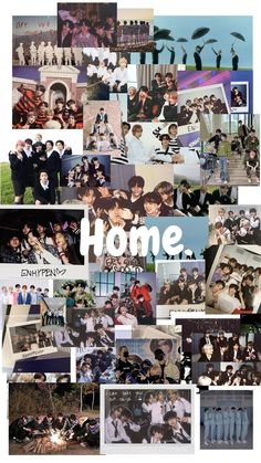 a collage of photos with the words home written in white on them and images of people