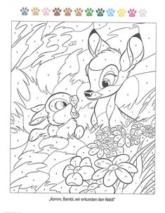 an adult coloring book with the image of a cartoon character and a baby deer in front of