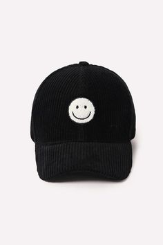 Black smiley face hat Trendy Winter Streetwear Baseball Cap, Fun Black Cotton Baseball Cap, Cute Black Baseball Cap With Curved Brim, Trendy Adjustable Baseball Cap, Trendy Everyday Hats, Trendy One Size Hats For Everyday, Cute Adjustable Black Baseball Cap, Trendy Everyday Cap Hat, Trendy Everyday Cap