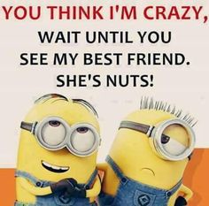 two minion characters with the caption you think i'm crazy, wait until you see my best friend she's nuts