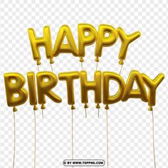 gold happy birthday balloons with the words happy birthday on them, hd png clipart