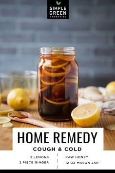 This all-natural home remedy for cough and cold uses ginger, honey, and lemon to boost the immune system, recover quick and feel better immediately. Makes 10 servings in 10 minutes! Ginger Lemon Honey Tea, Homemade Cough Remedies, Resep Smoothie, Ginger Honey, Easy Green Smoothie, Cold And Cough Remedies, Lemon Honey, Home Remedy For Cough